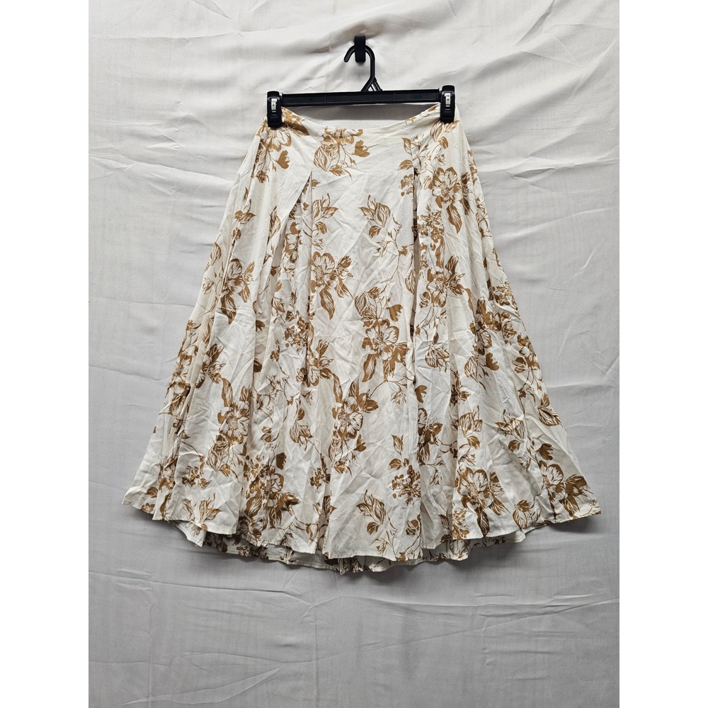 A New Day Womens Floral Midi Skirt Brown Cotton Blend Casual Size Small
